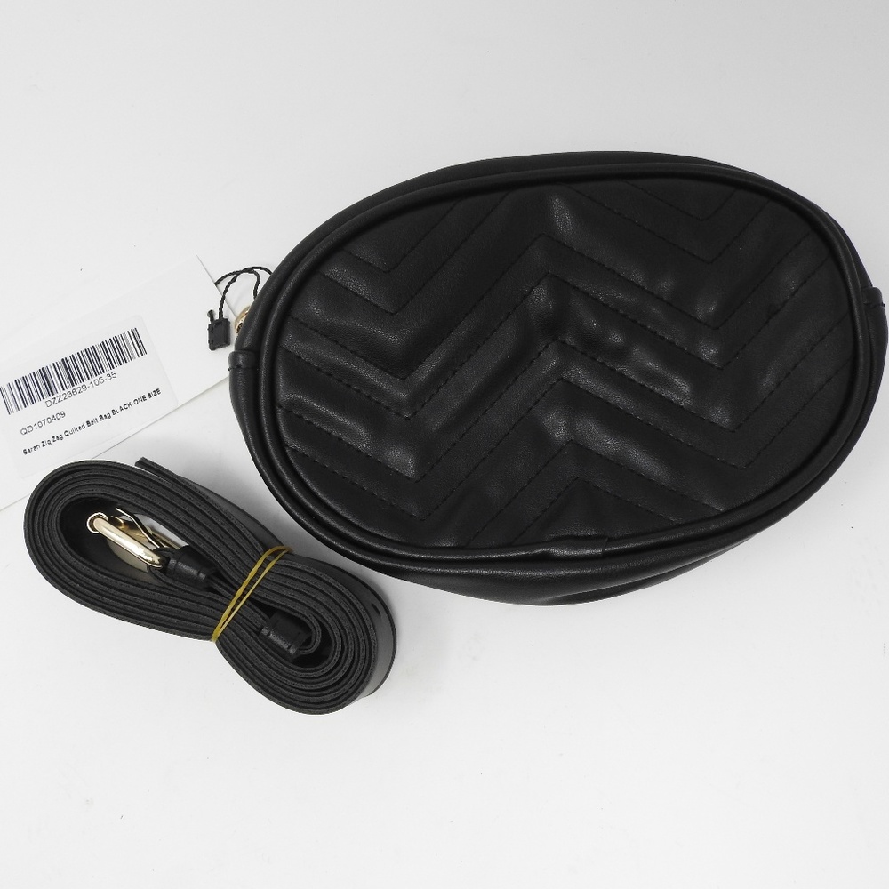 Boohoo Sarah Zig Zag Quilted Belt Bag Black NWT